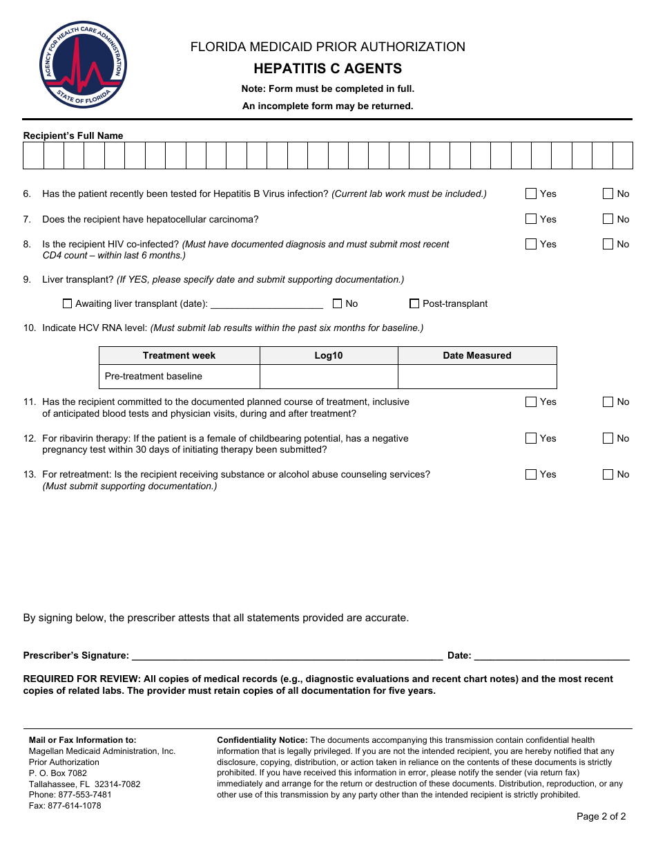 Florida Medicaid Prior Authorization - Hepatitis C Agents - Florida, Page 2