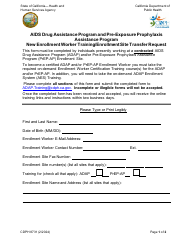 Document preview: Form CDPH8731 New Enrollment Worker Training/Enrollment Site Transfer Request - AIDS Drug Assistance Program and Pre-exposure Prophylaxis Assistance Program - California