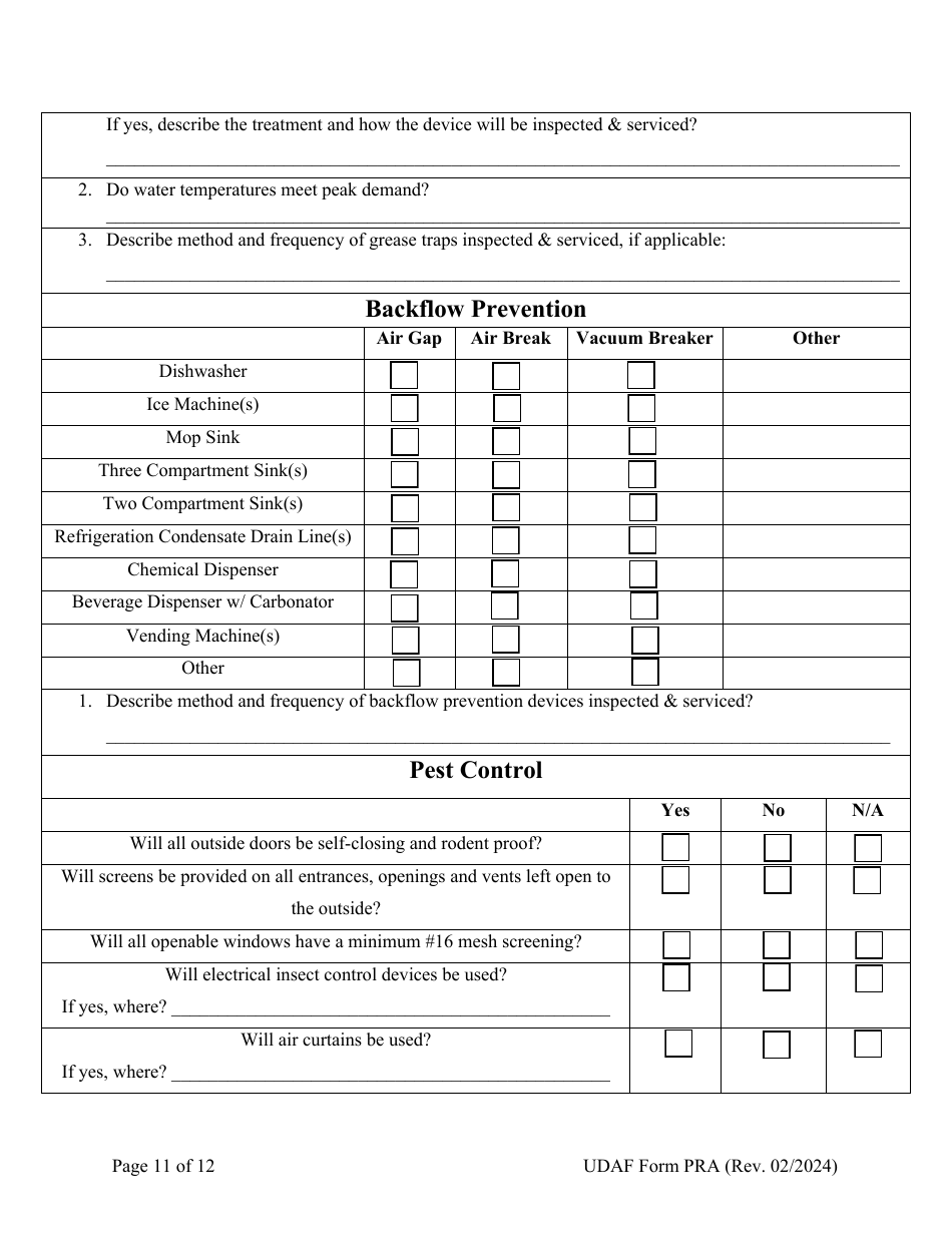 UDAF Form PRA Retail Food Establishment Plan Review Application - Utah, Page 11