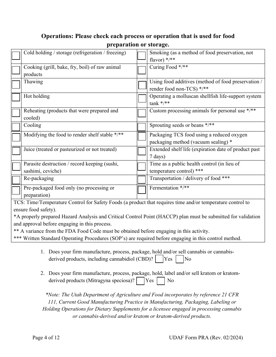 UDAF Form PRA Retail Food Establishment Plan Review Application - Utah, Page 4