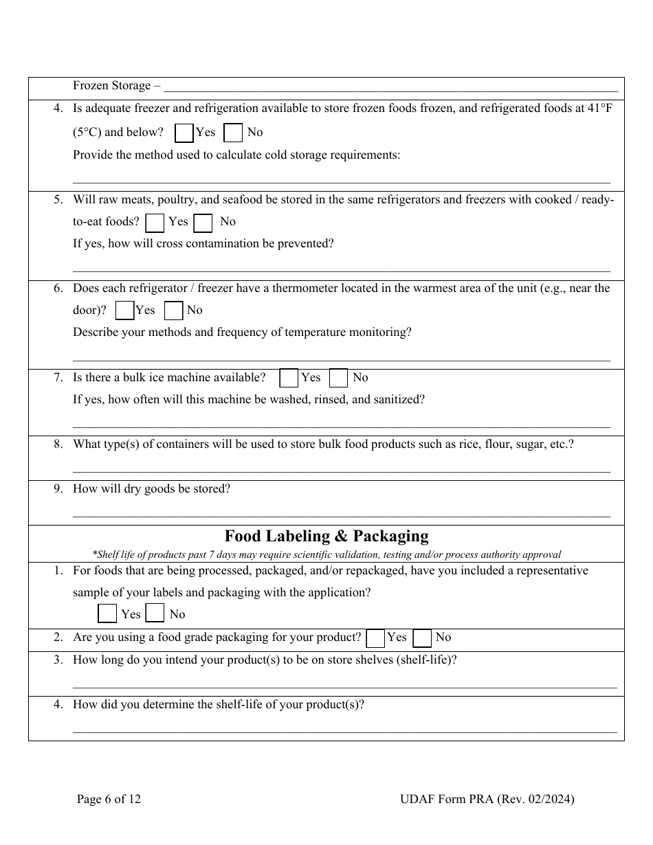 UDAF Form PRA Retail Food Establishment Plan Review Application - Utah, Page 6