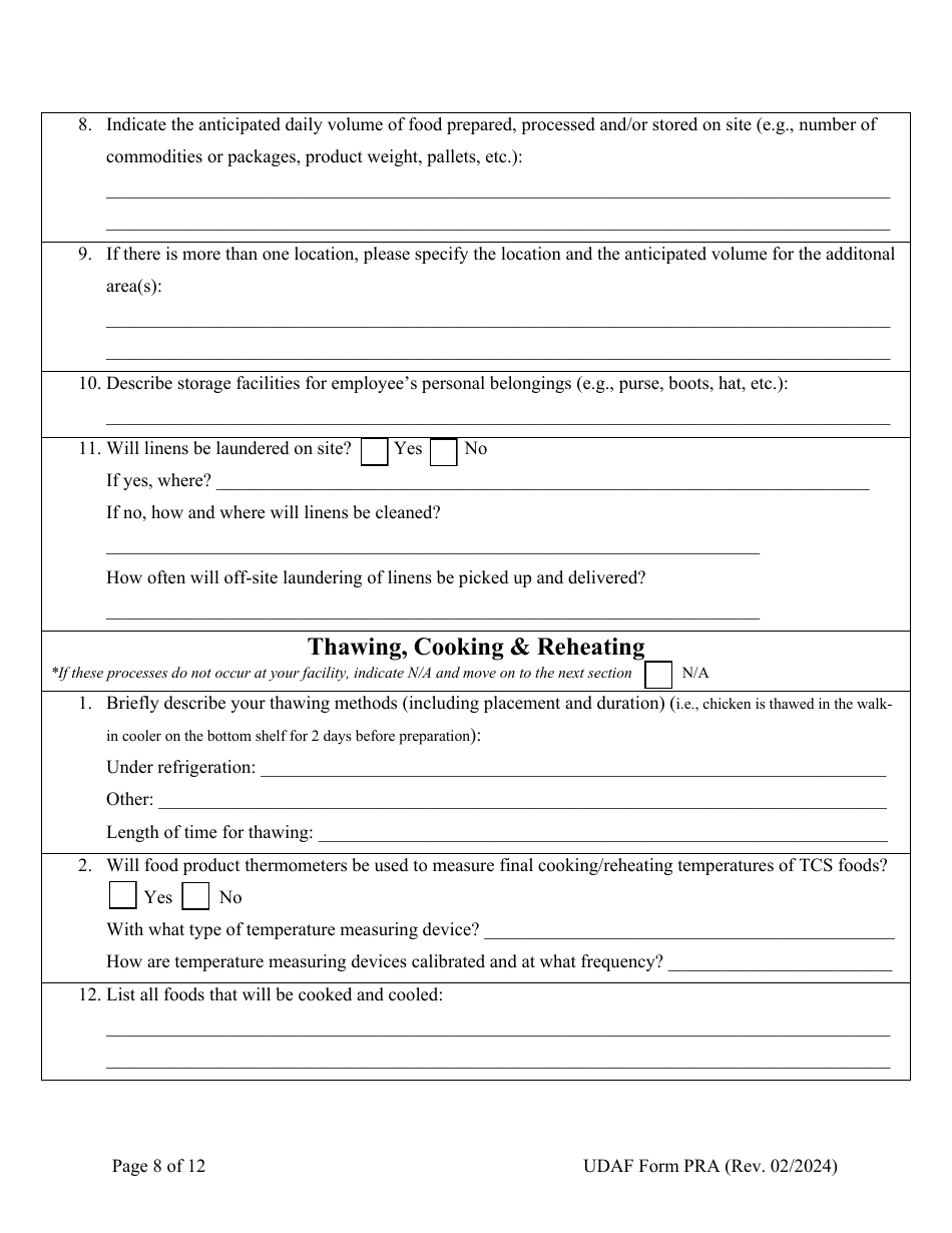 UDAF Form PRA Retail Food Establishment Plan Review Application - Utah, Page 8