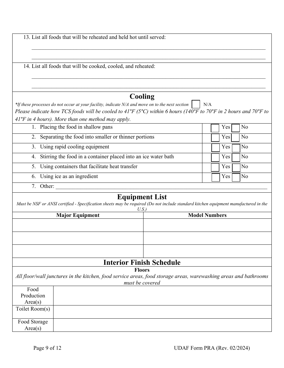 UDAF Form PRA Retail Food Establishment Plan Review Application - Utah, Page 9