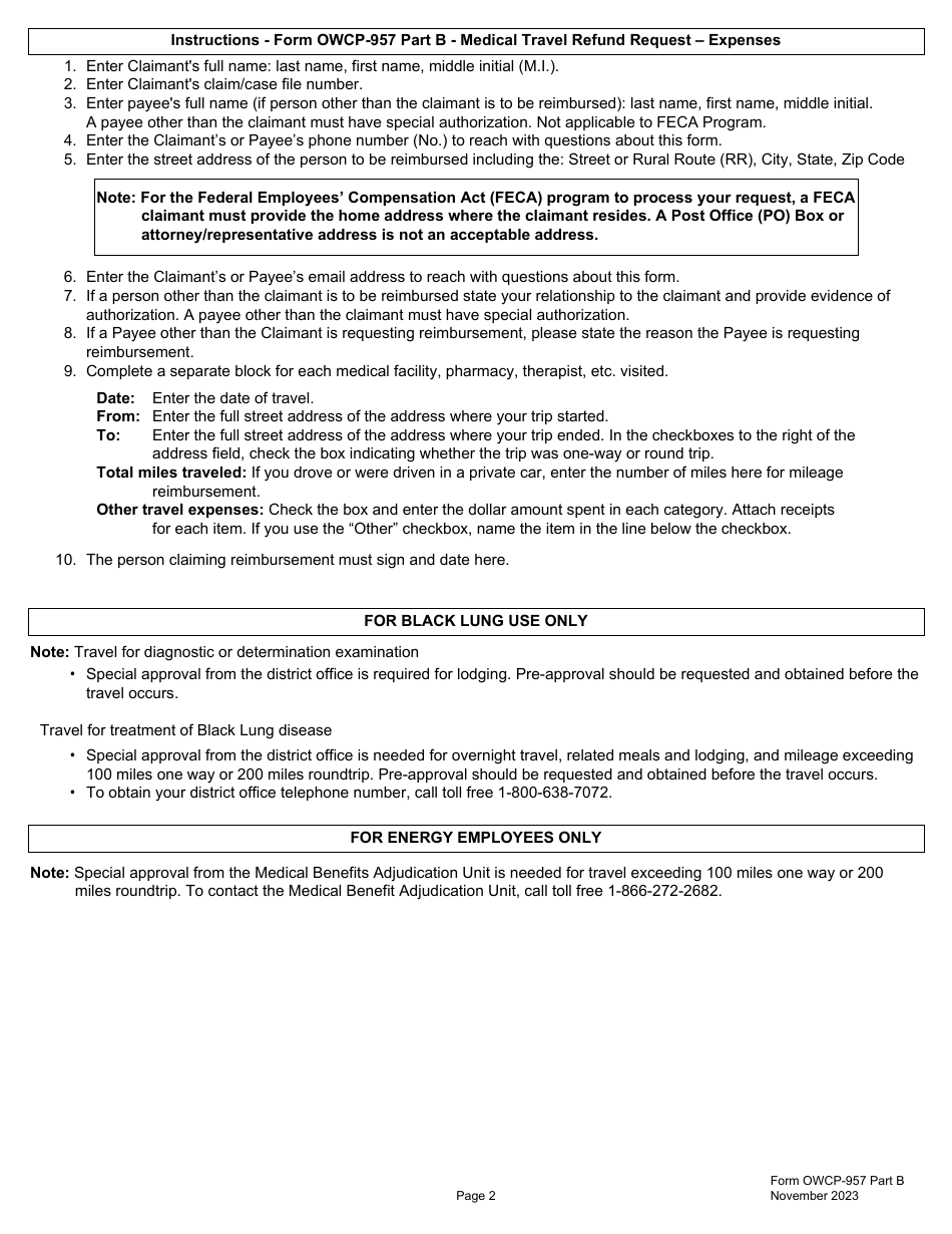 Form OWCP-957 Part B - Fill Out, Sign Online and Download Fillable PDF ...