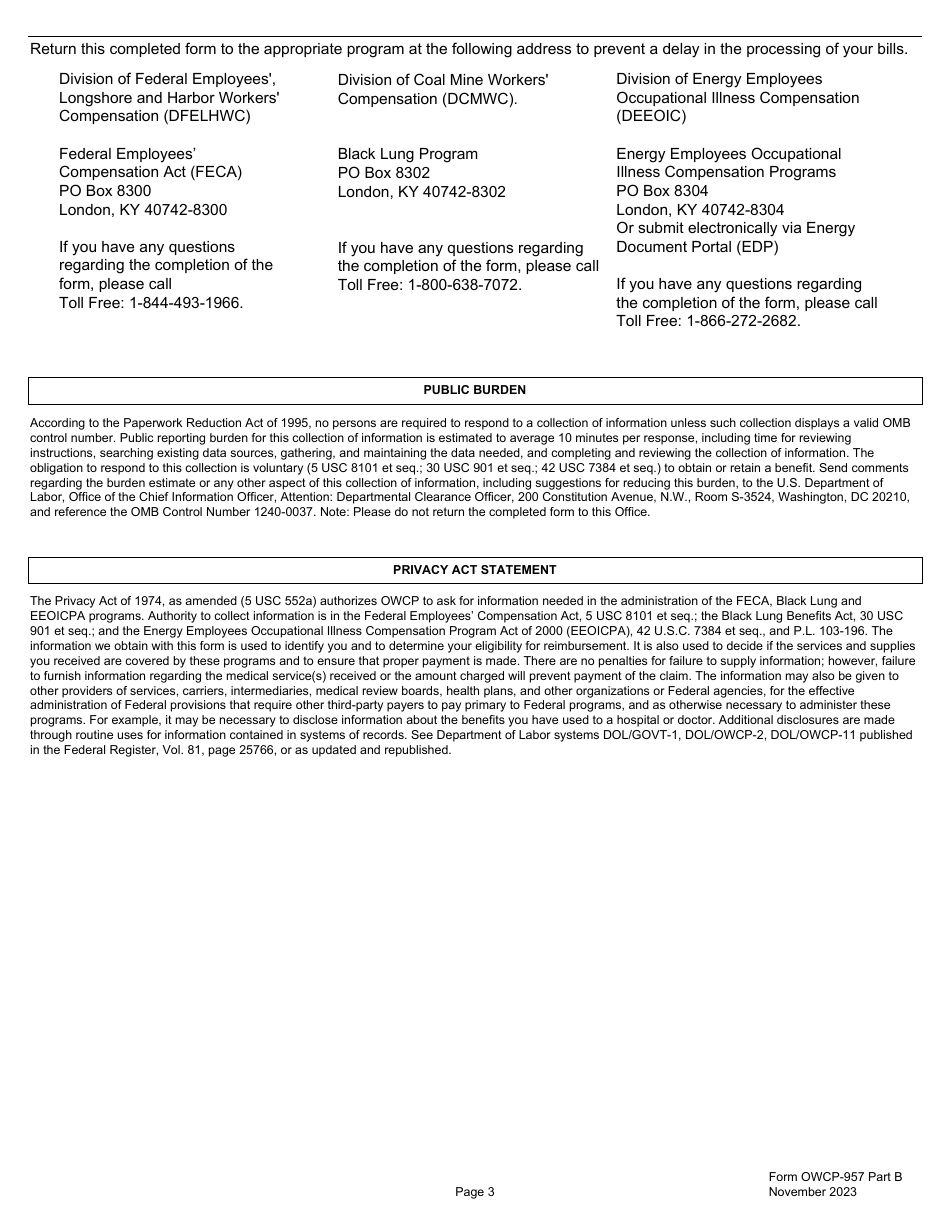 Form OWCP-957 Part B - Fill Out, Sign Online and Download Fillable PDF ...