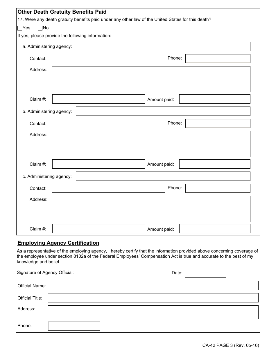 Form CA-42 Official Notice of Employees Death for Purposes of Feca Section 8102a Death Gratuit, Page 3