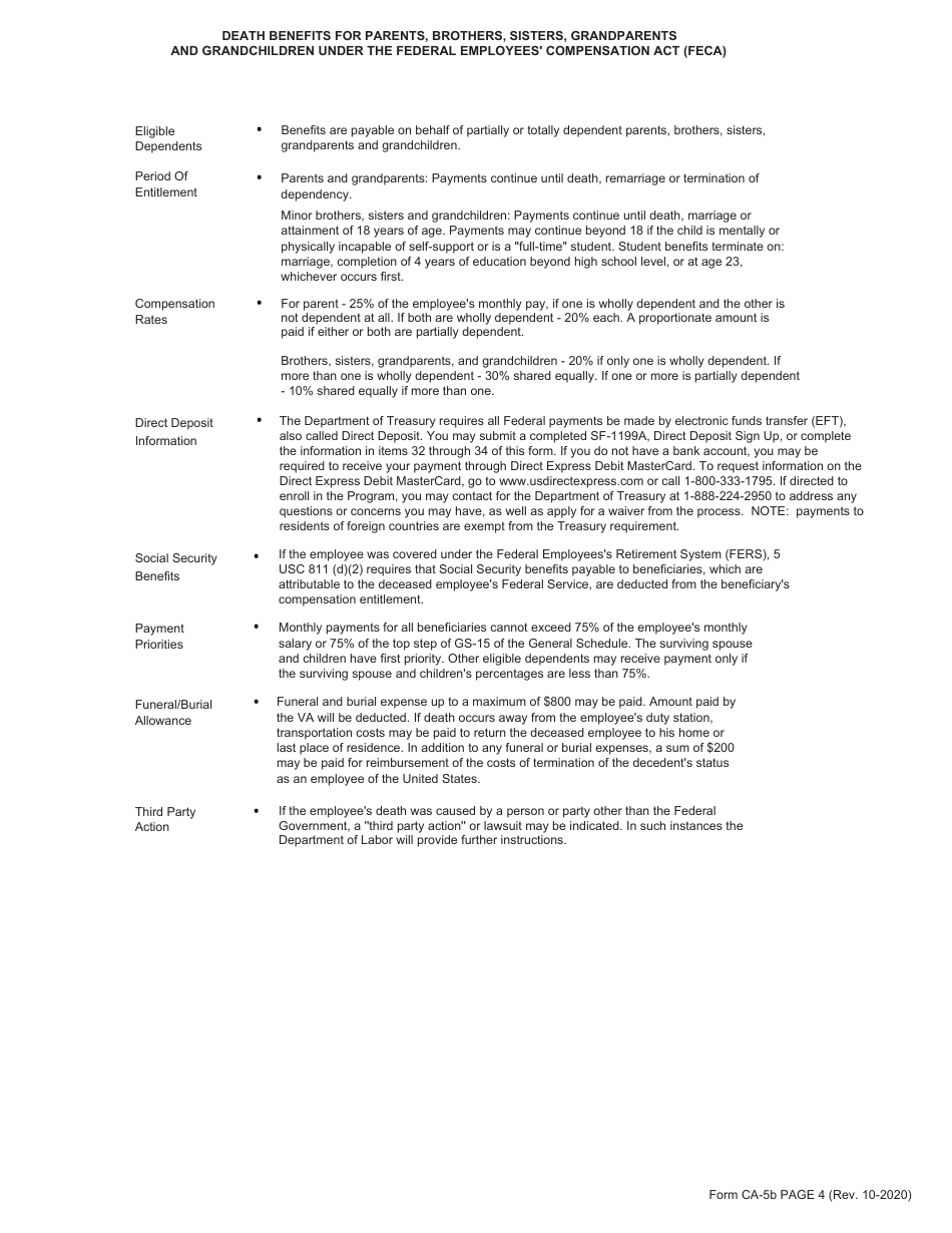Form CA-5B Claim for Compensation by Parents, Brothers, Sisters, Grandparents, or Grandchildren, Page 4