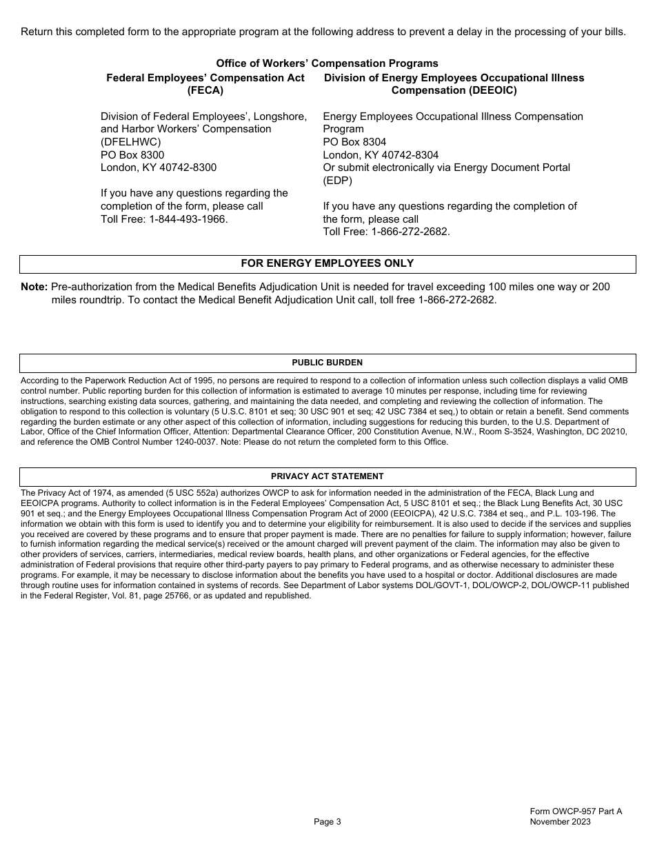Form owcp 957 part a fill out sign online and download fillable pdf