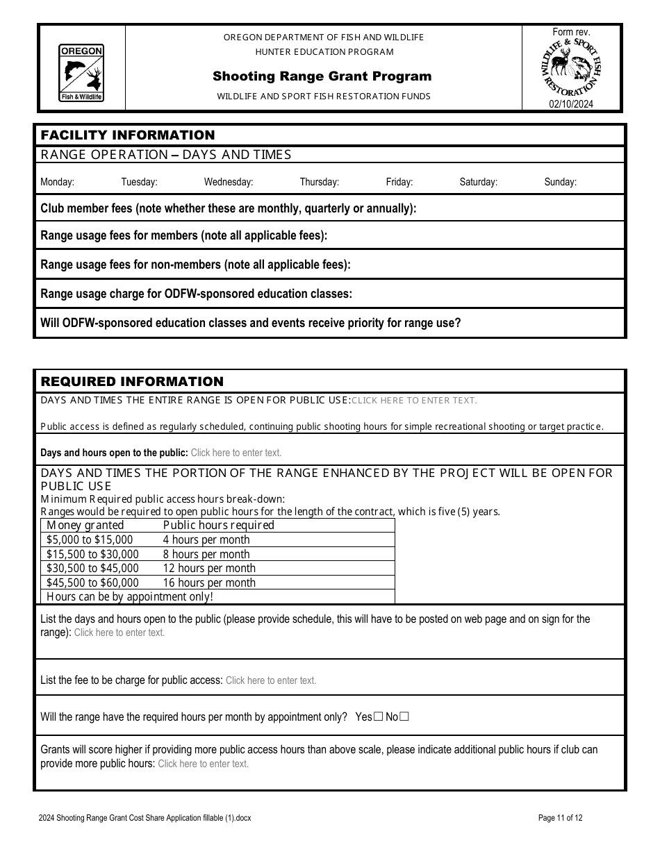 Shooting Range Grant Cost Share Application - Oregon, Page 11