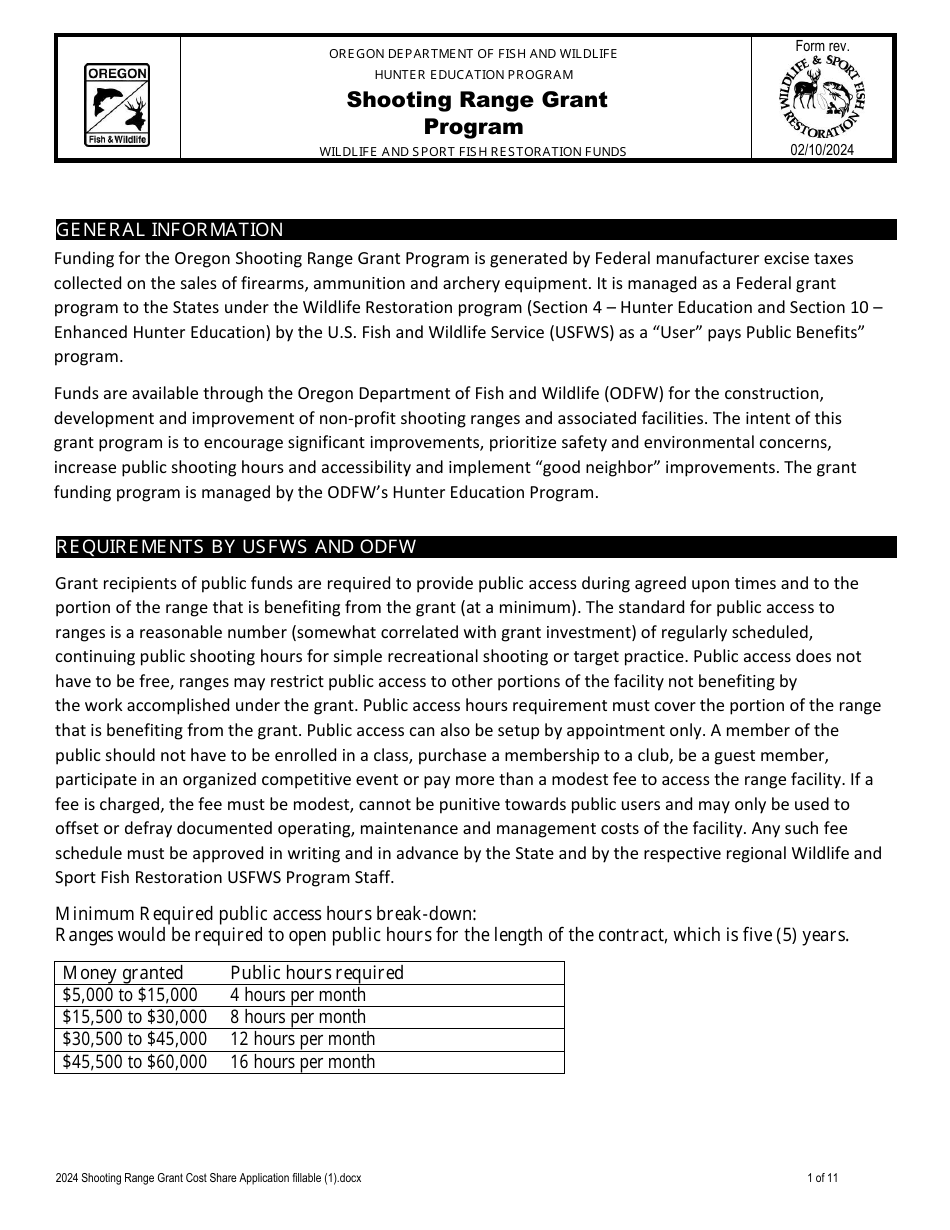 Shooting Range Grant Cost Share Application - Oregon, Page 1