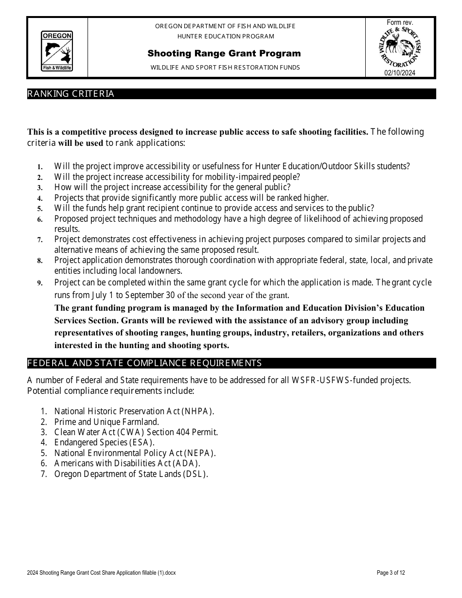 Shooting Range Grant Cost Share Application - Oregon, Page 3