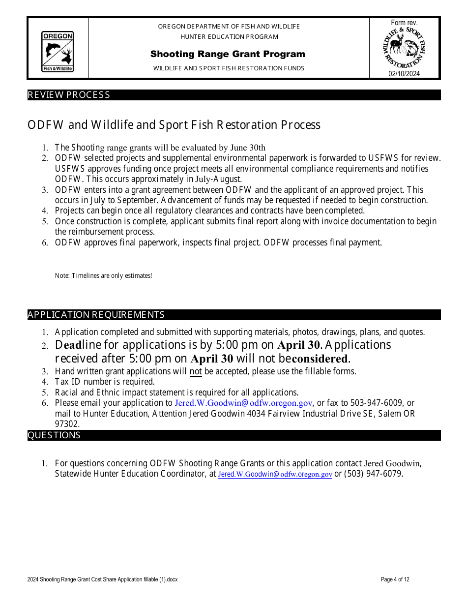Shooting Range Grant Cost Share Application - Oregon, Page 4