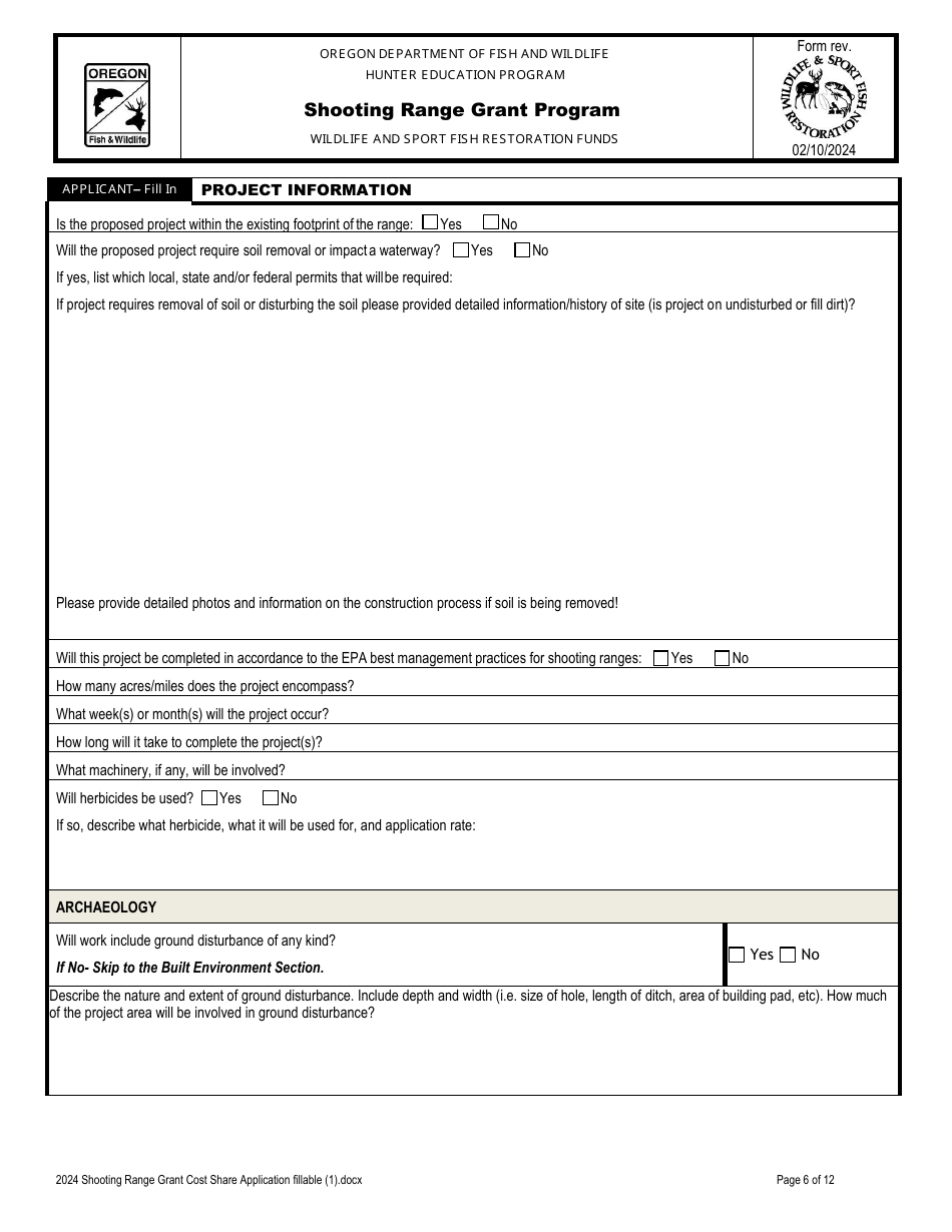 Shooting Range Grant Cost Share Application - Oregon, Page 6