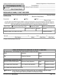 Document preview: Form RFA809 Resource Family Visit Record - California