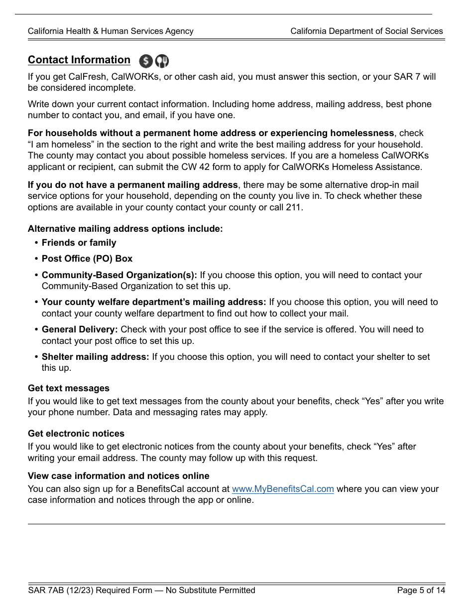 Form SAR7AB Sar 7 Eligibility Status Report Instructions - California, Page 5