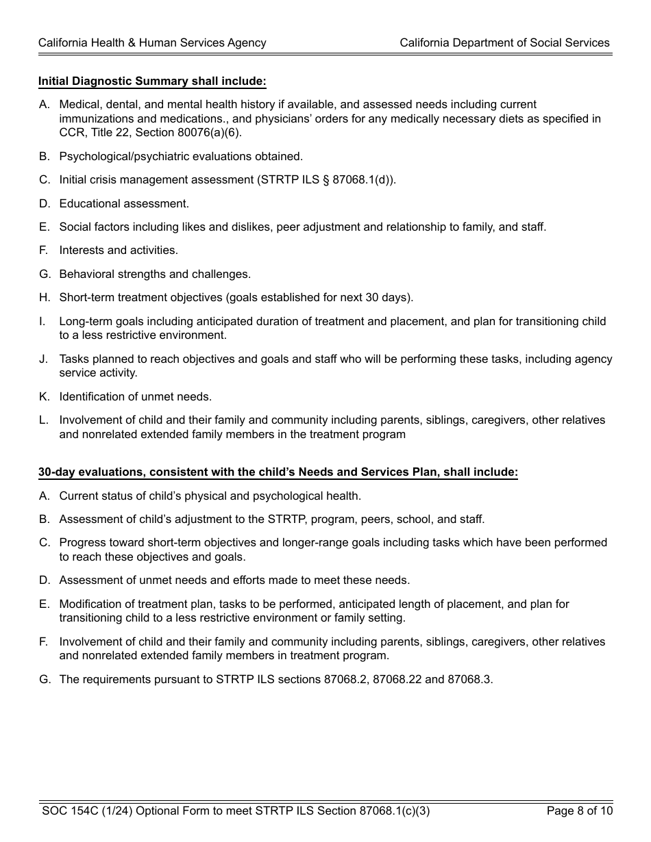 Form SOC154C Admission Agreement Child Placed by Agency Into Strtp - Agency - Short-Term Residential Therapeutic Program (Strtp) - California, Page 8