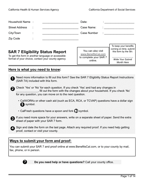 Form SAR7B Sar 7 Eligibility Status Report - California