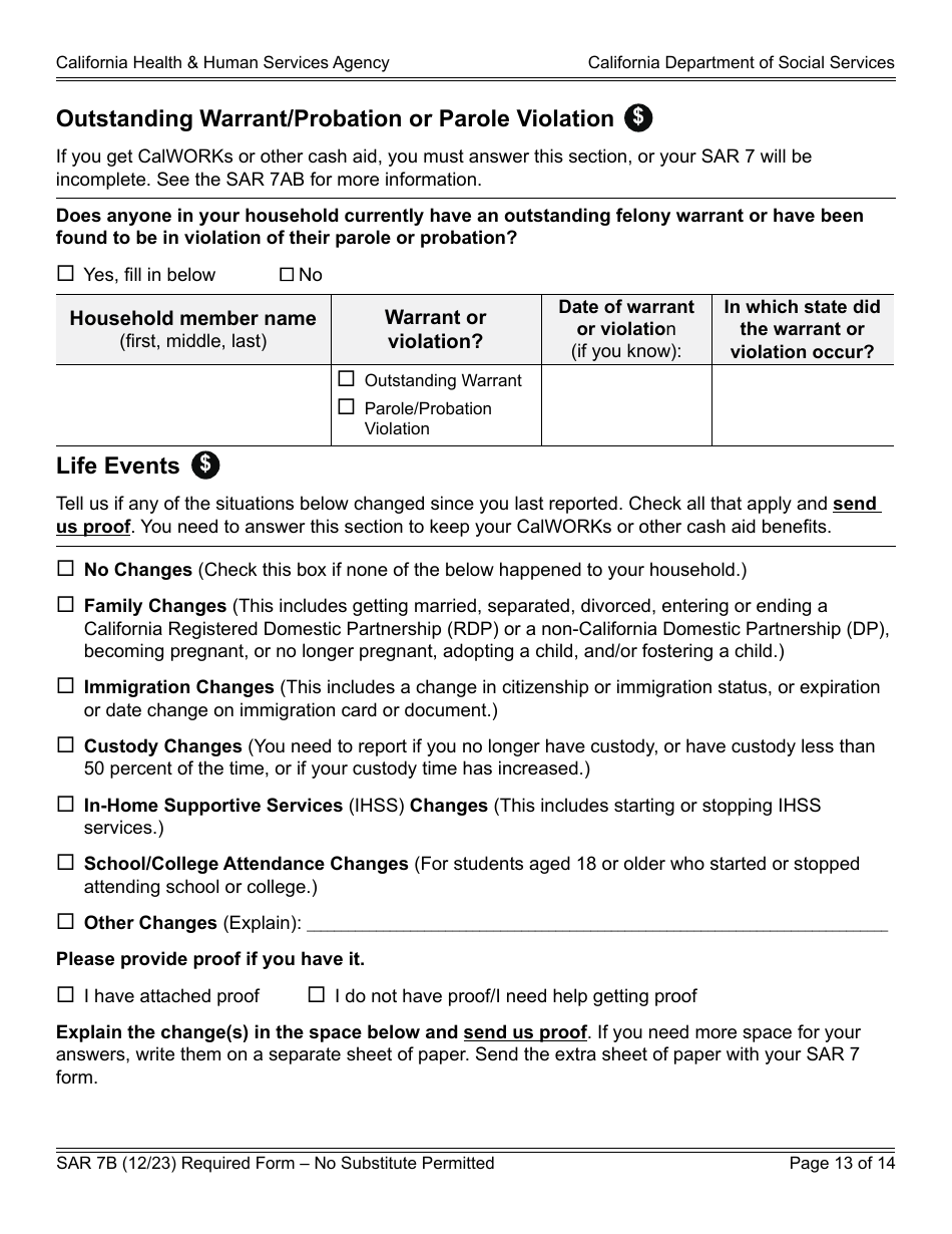 Form SAR7B Sar 7 Eligibility Status Report - California, Page 13
