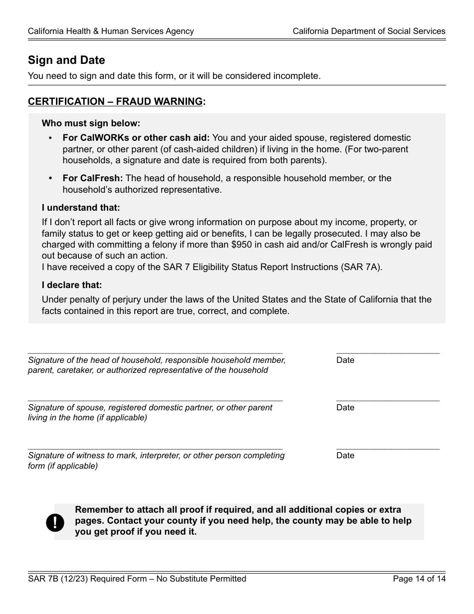 Form SAR7B Sar 7 Eligibility Status Report - California, Page 14