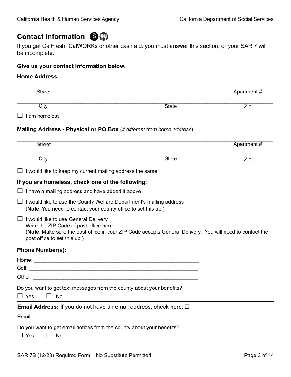 Form SAR7B Sar 7 Eligibility Status Report - California, Page 3