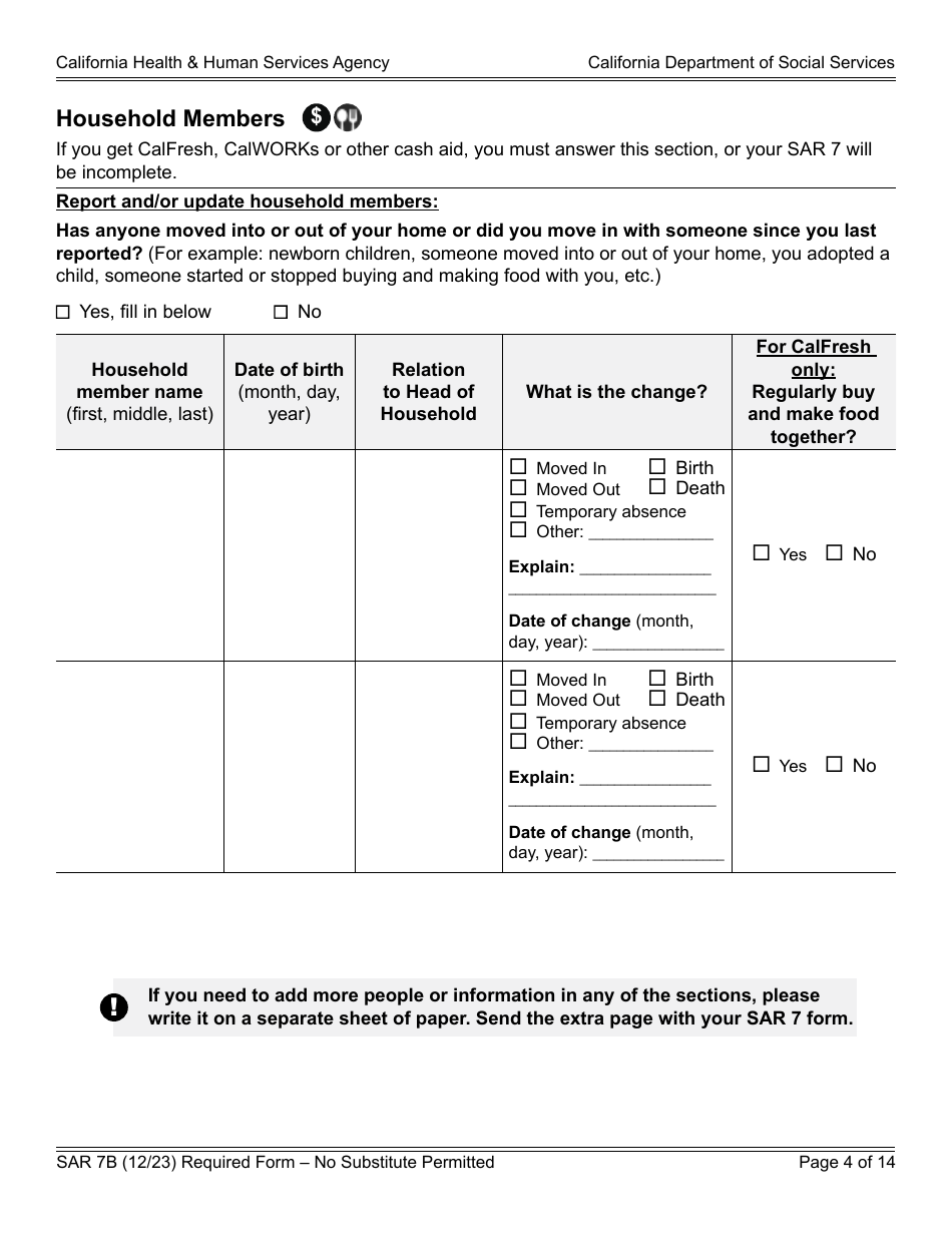 Form SAR7B Sar 7 Eligibility Status Report - California, Page 4