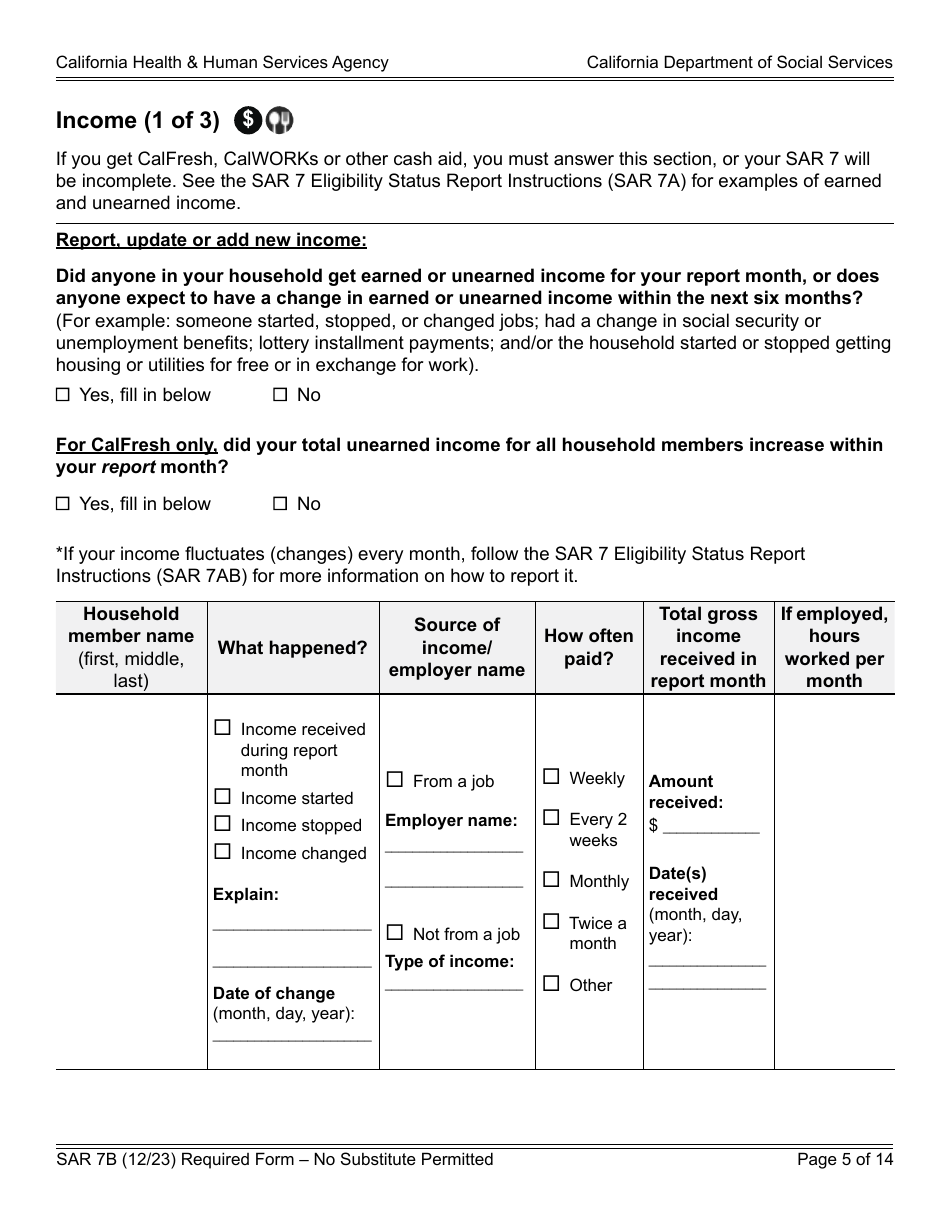 Form SAR7B Sar 7 Eligibility Status Report - California, Page 5