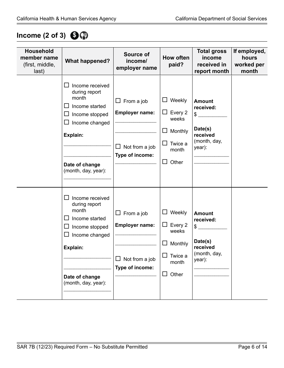 Form SAR7B Sar 7 Eligibility Status Report - California, Page 6