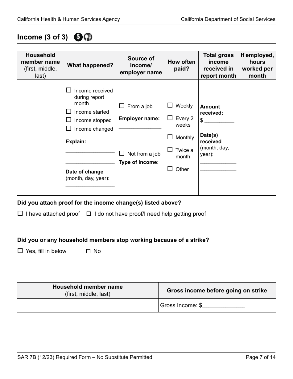 Form SAR7B Sar 7 Eligibility Status Report - California, Page 7