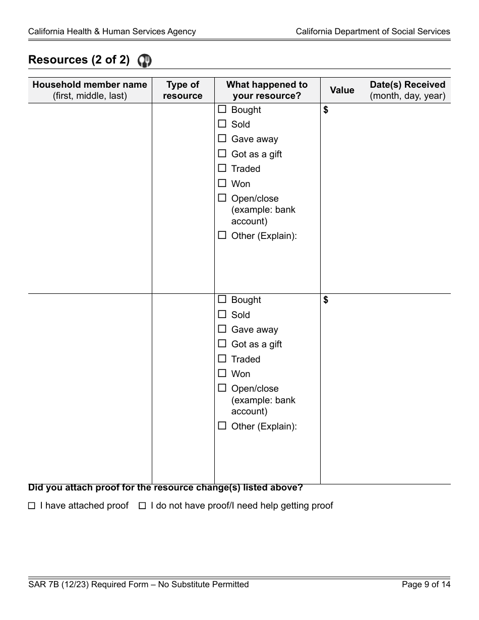 Form SAR7B Sar 7 Eligibility Status Report - California, Page 9