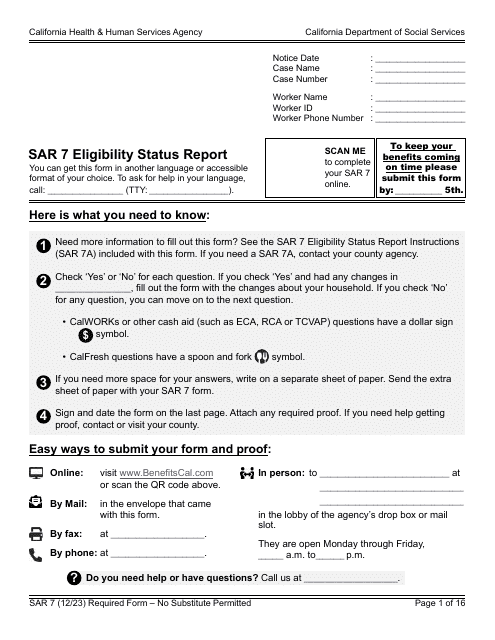 Form SAR7  Printable Pdf