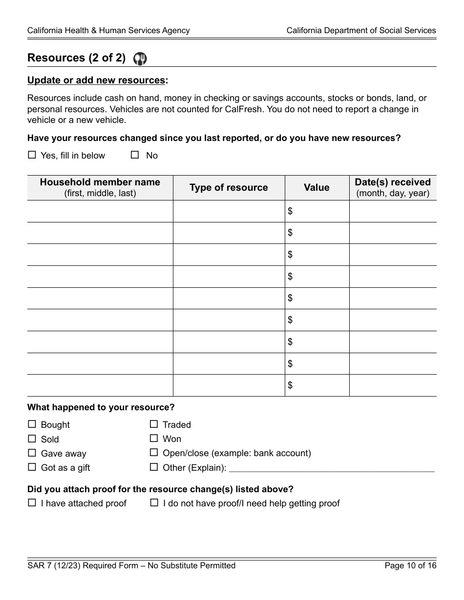 Form SAR7 Eligibility Status Report - California, Page 10