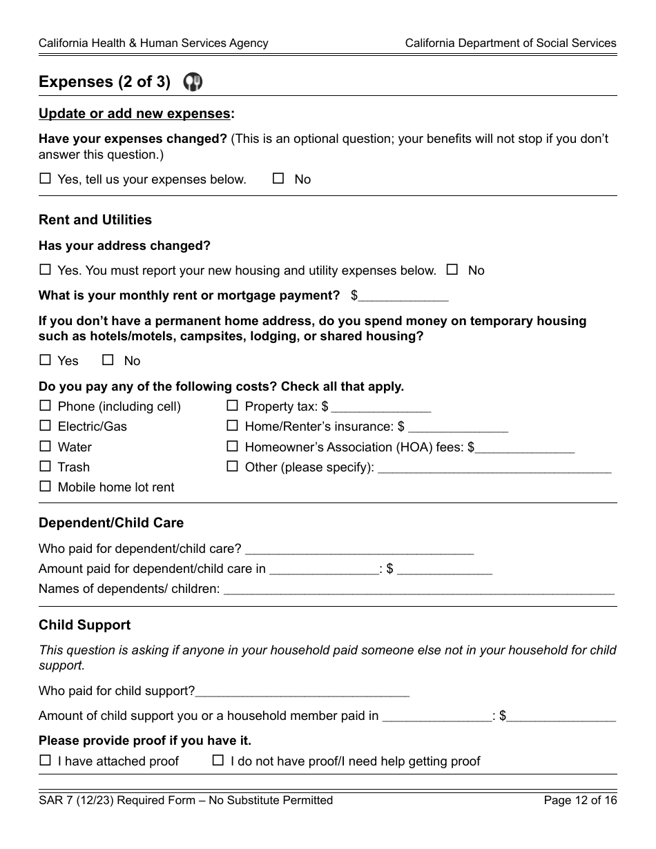 Form SAR7 Eligibility Status Report - California, Page 12