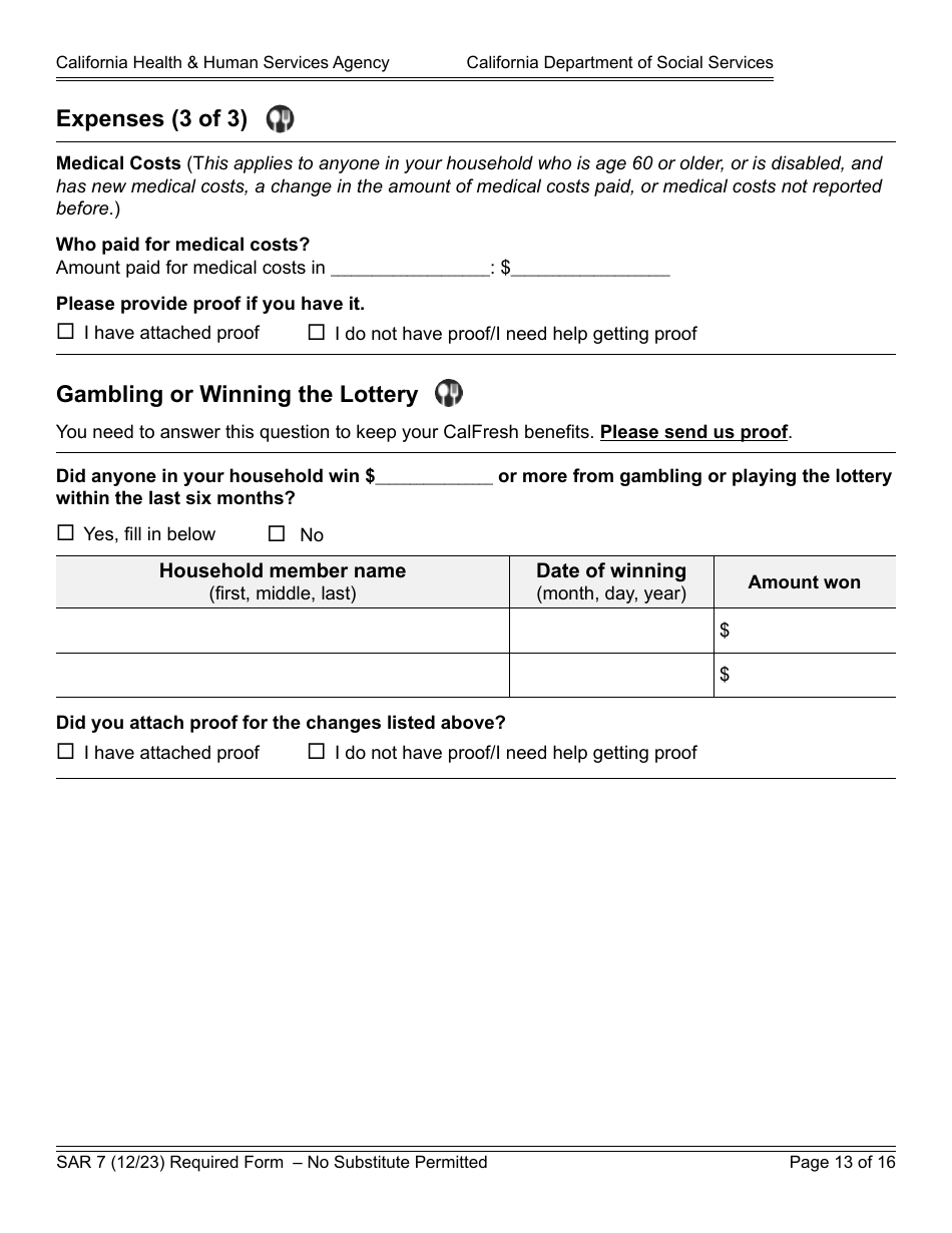 Form SAR7 Eligibility Status Report - California, Page 13