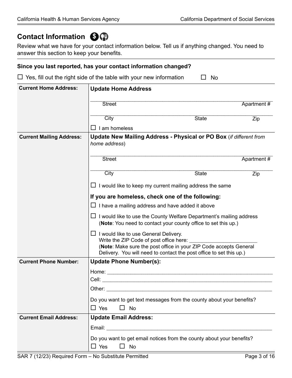 Form SAR7 Eligibility Status Report - California, Page 3