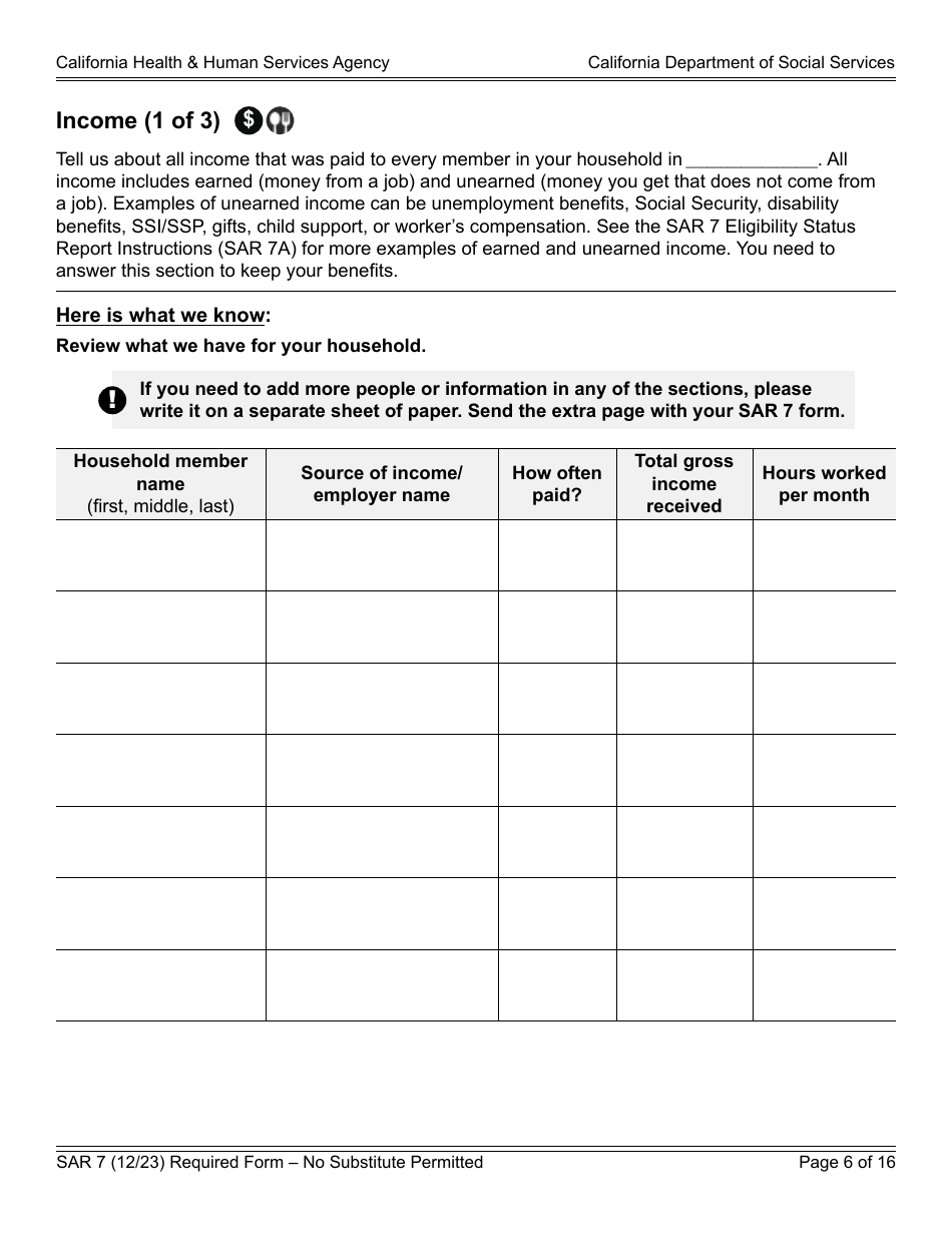 Form SAR7 Eligibility Status Report - California, Page 6