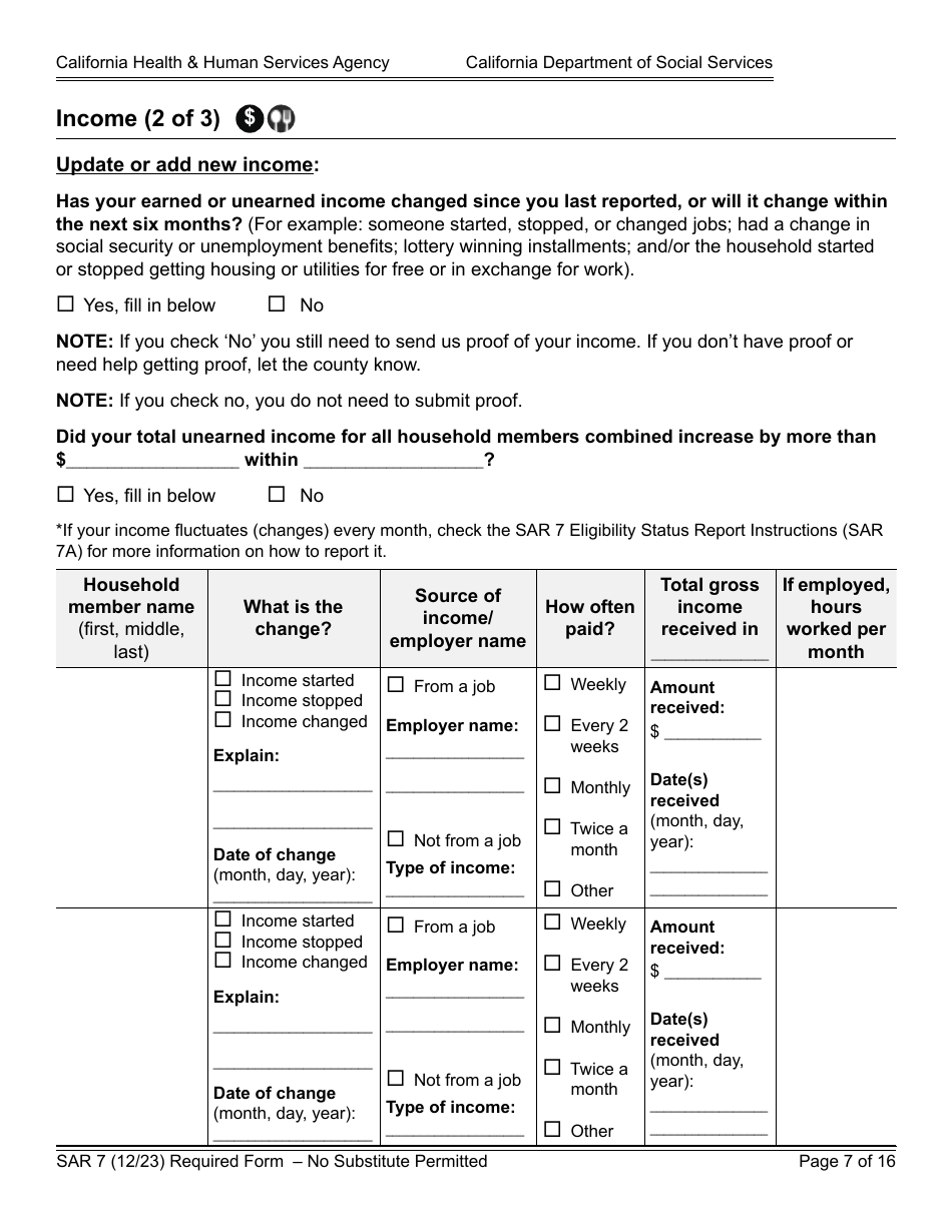 Form SAR7 Eligibility Status Report - California, Page 7