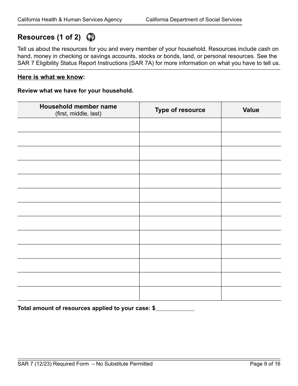 Form SAR7 Eligibility Status Report - California, Page 9