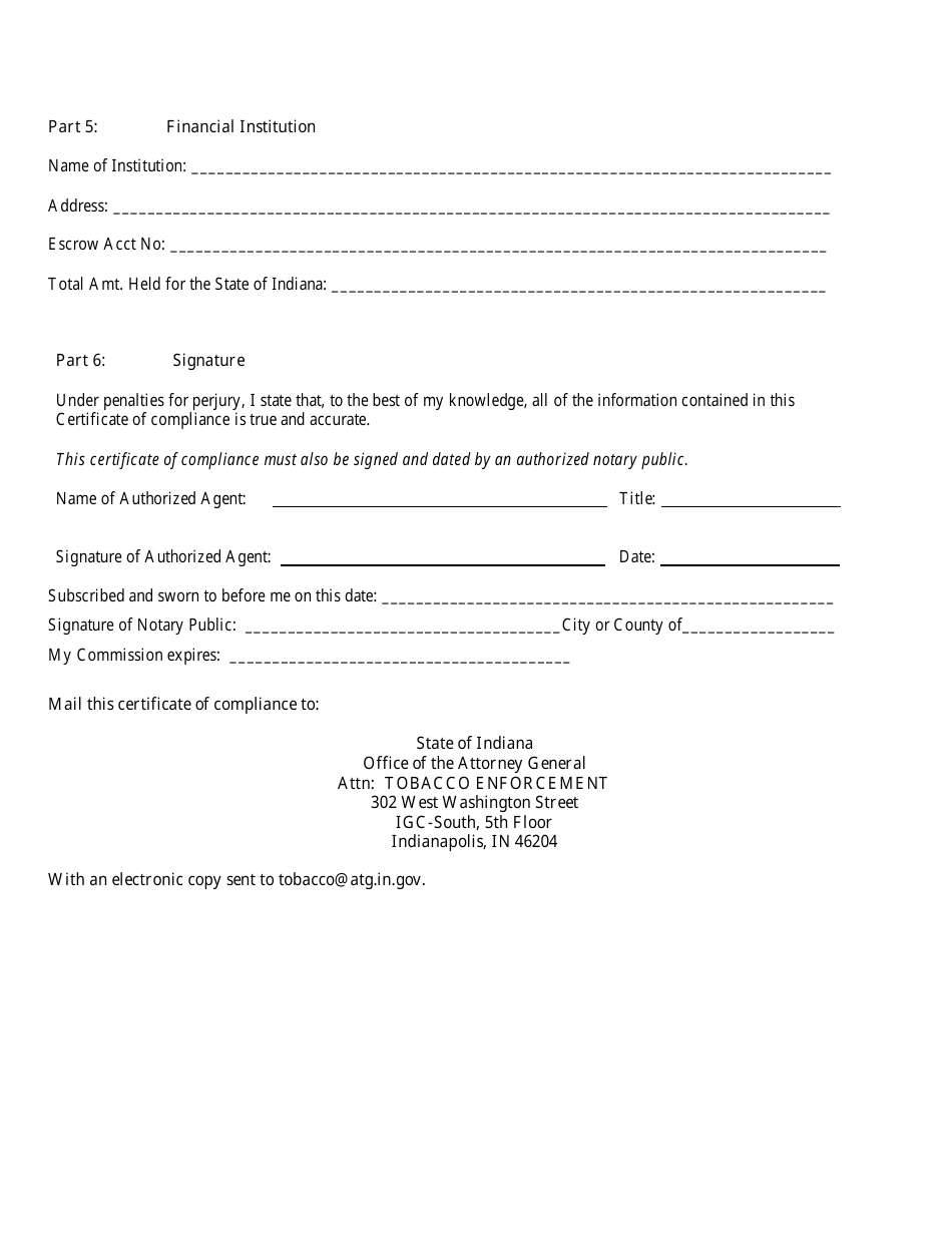 Certificate of Compliance by Non-participating Manufacturer Regarding Escrow Payment - Indiana, Page 4