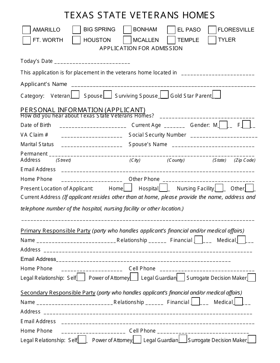 Veterans Homes Application for Admission - Texas, Page 3