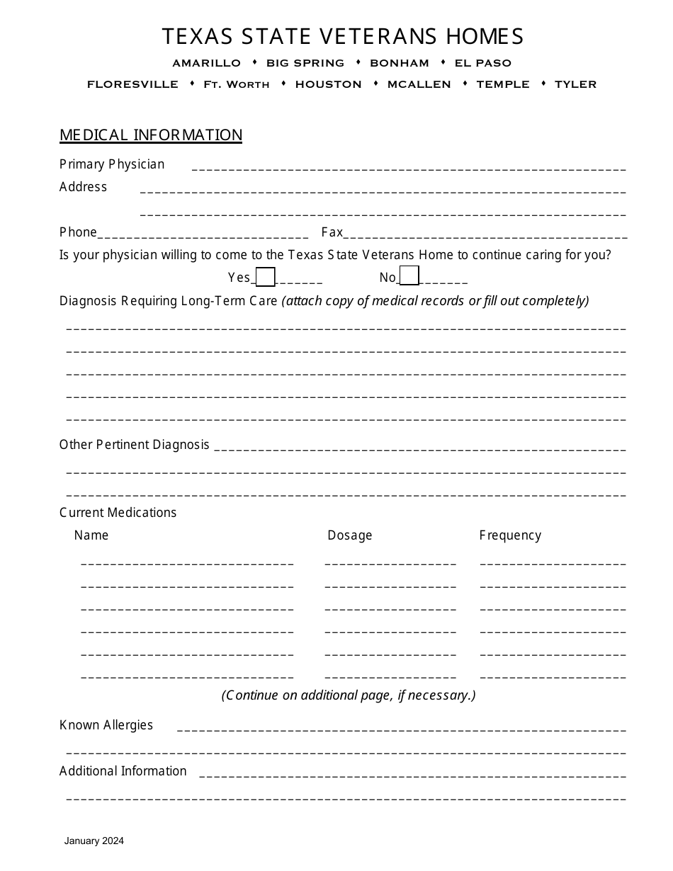 Veterans Homes Application for Admission - Texas, Page 4