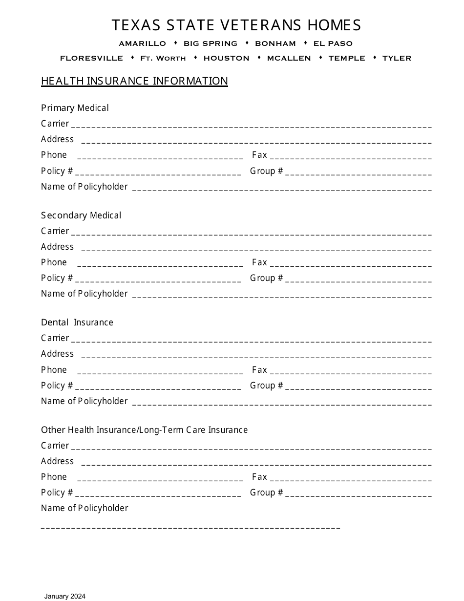 Veterans Homes Application for Admission - Texas, Page 5