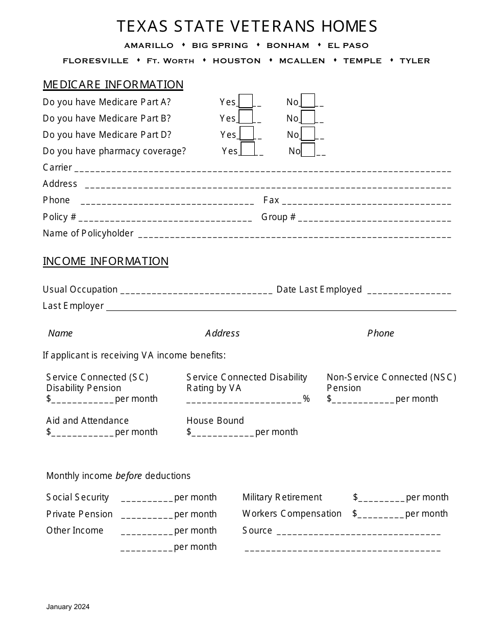 Veterans Homes Application for Admission - Texas, Page 6