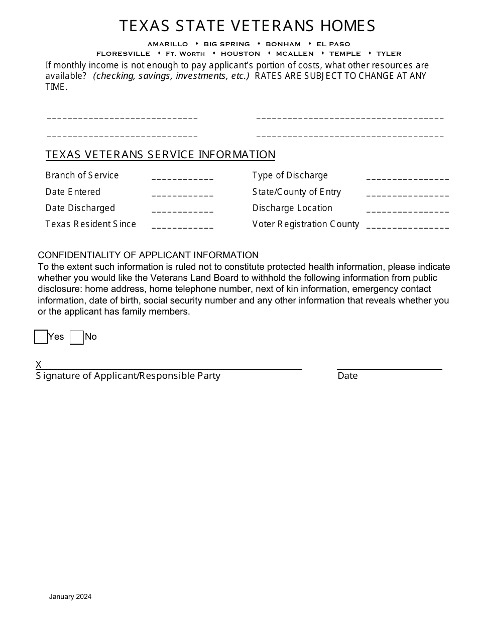 Veterans Homes Application for Admission - Texas, Page 7