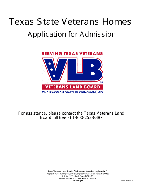 Veterans Homes Application for Admission - Texas Download Pdf