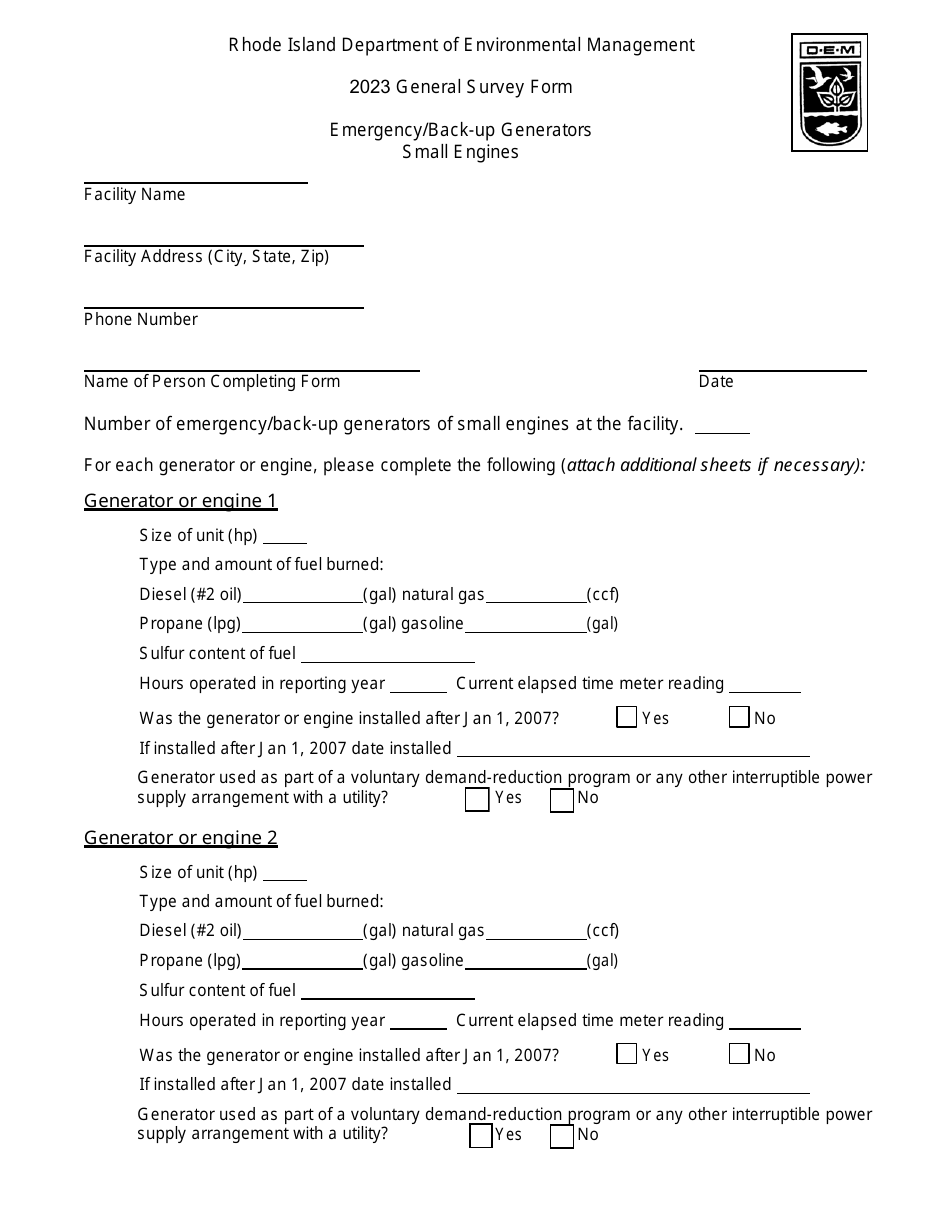 API Form F4 Emergency / Back-Up Generators Small Engines - Rhode Island, Page 1