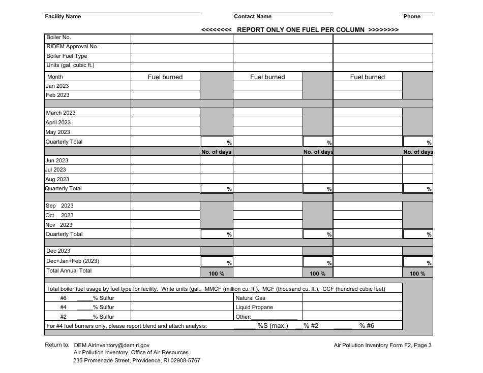 API Form F2 Fuel Burning Form for Fuel Burned in Boilers - Rhode Island, Page 5