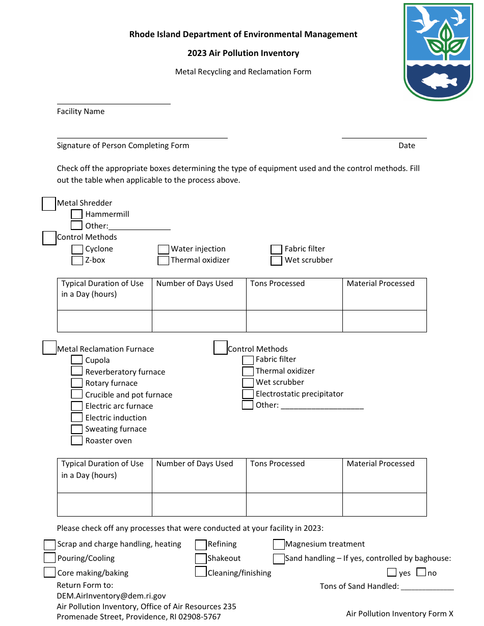 API Form X Metal Recycling and Reclamation Form - Rhode Island, Page 1