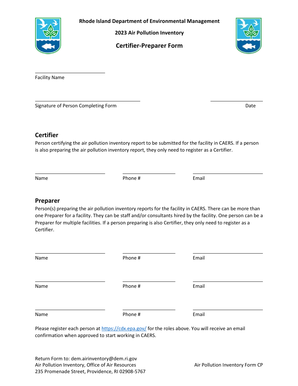 API Form CP Certifier-Preparer Form - Rhode Island, Page 1