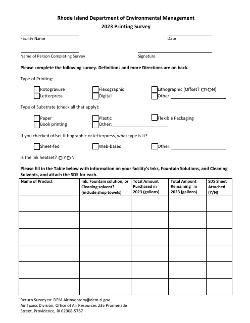 API Form L Printing Survey - Rhode Island, 2023