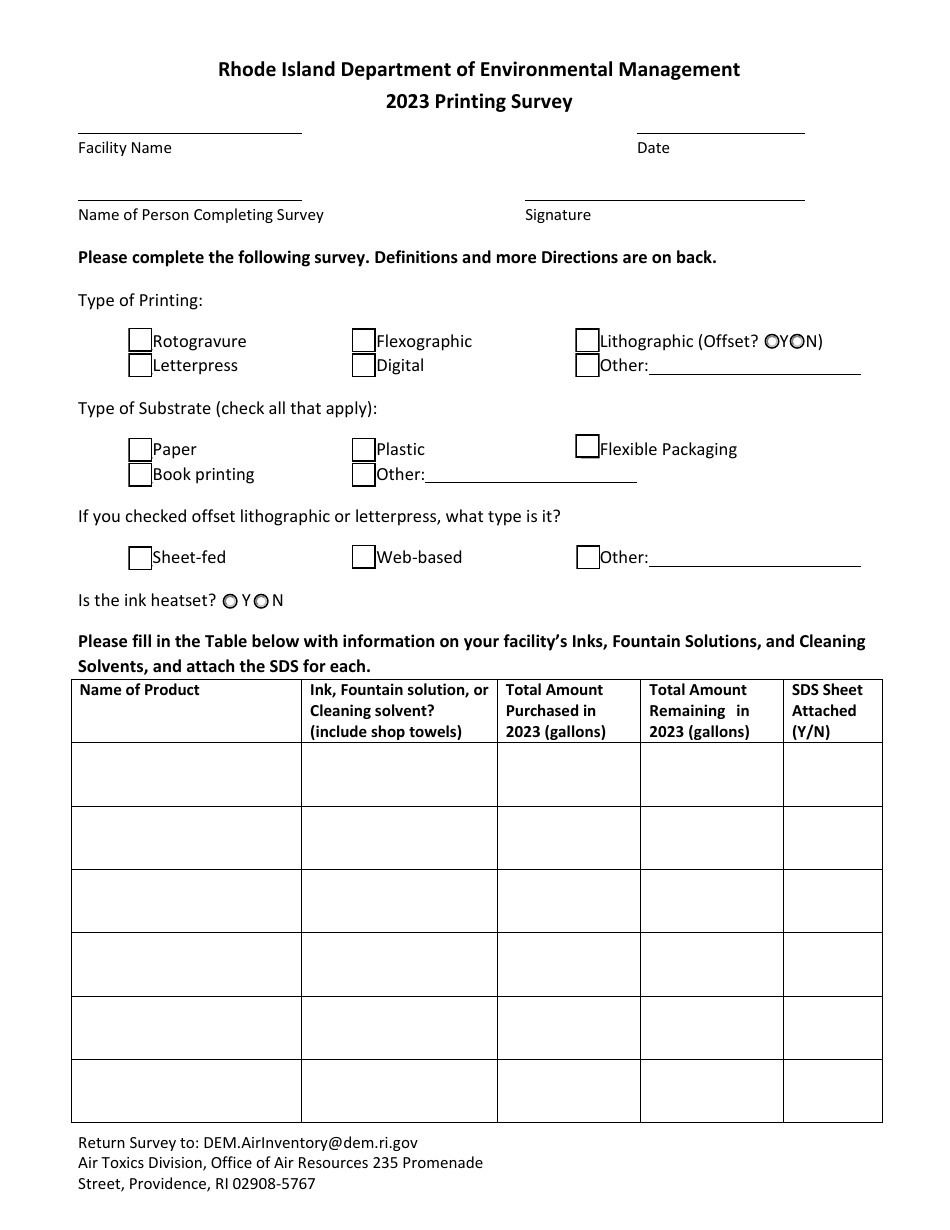 API Form L Printing Survey - Rhode Island, Page 1